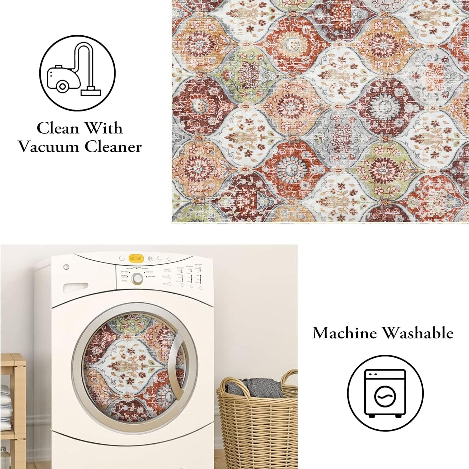 Moroccan Trellis Washable Rug, 2X3 Entryway Rug, Orange/Terracotta