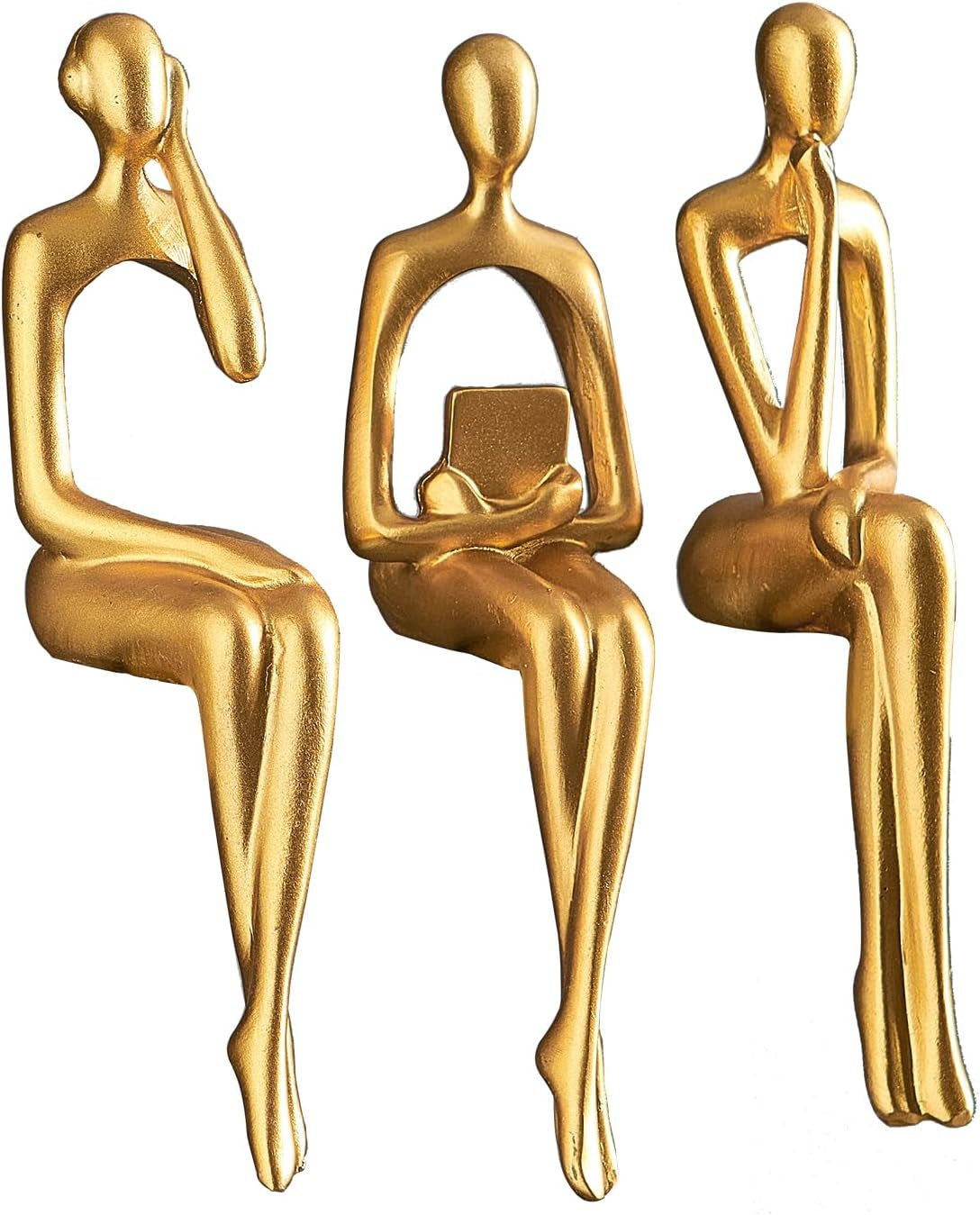 Gold Statue Home Decorations for Living Room,Shelf Decor Modern Bookshelf Decor Figurines Desk Sculpture Table Decor 3 Piece