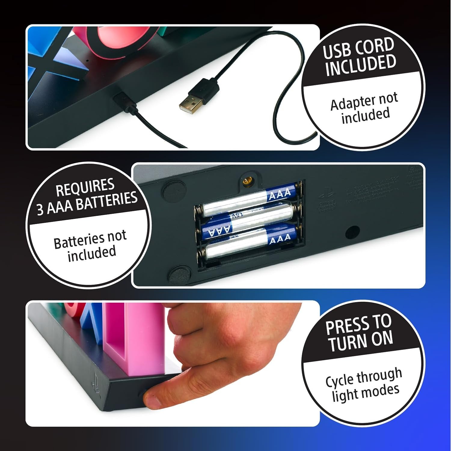 Playstation Controller Icons Light with 3 Light Modes - Sound Reactive, Dynamic Phasing, and Standard Mode