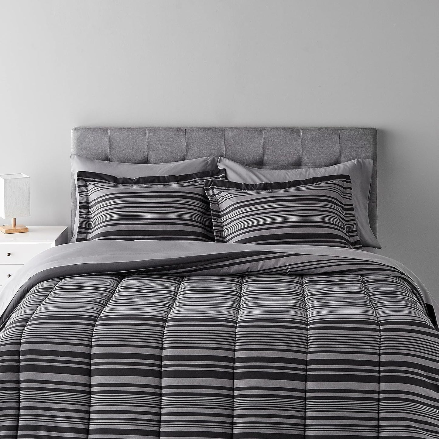 7-Piece Gray Calvin Stripe Bedding, Full/Queen Comforter Set with Sheets