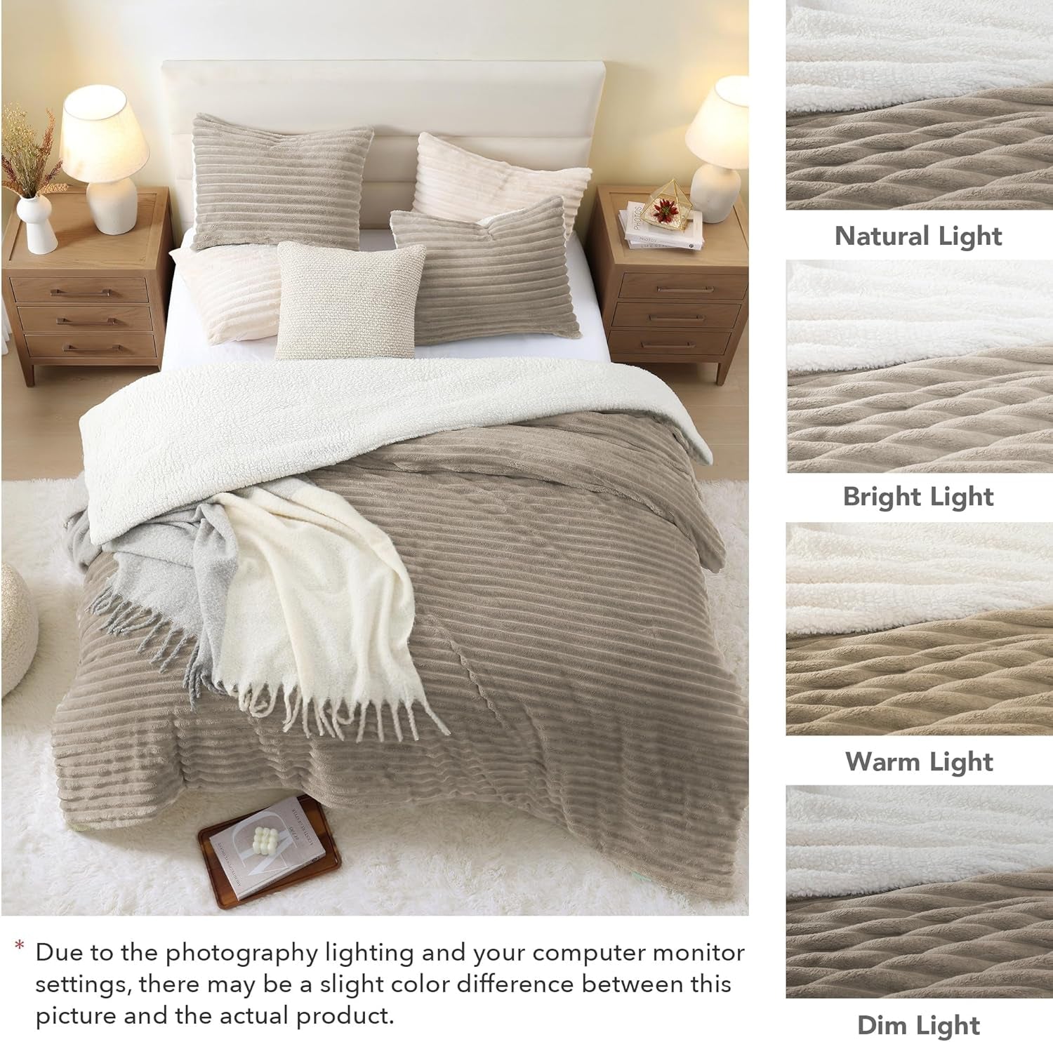 Twin Sherpa Comforter Set with 1 Pillow Sham, Reversible 2-Piece Bed Set (Taupe, 66'' X 86'')