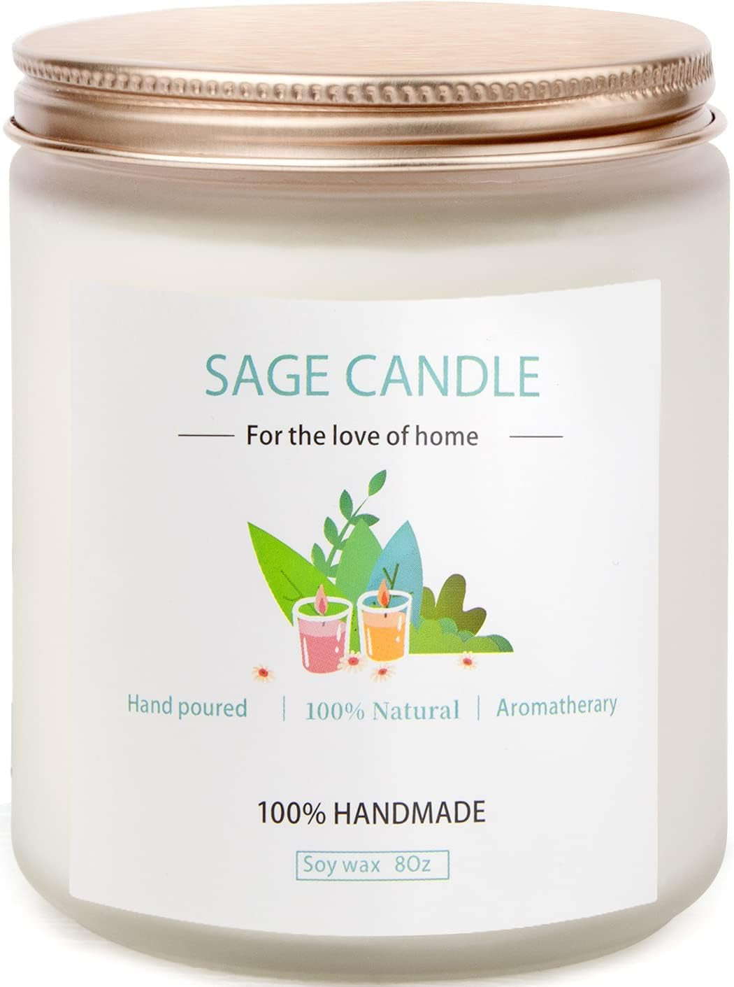 Sage Candle for Cleansing House, 8Oz 45 Hrs Soy Wax Sage Scented Candles for Home