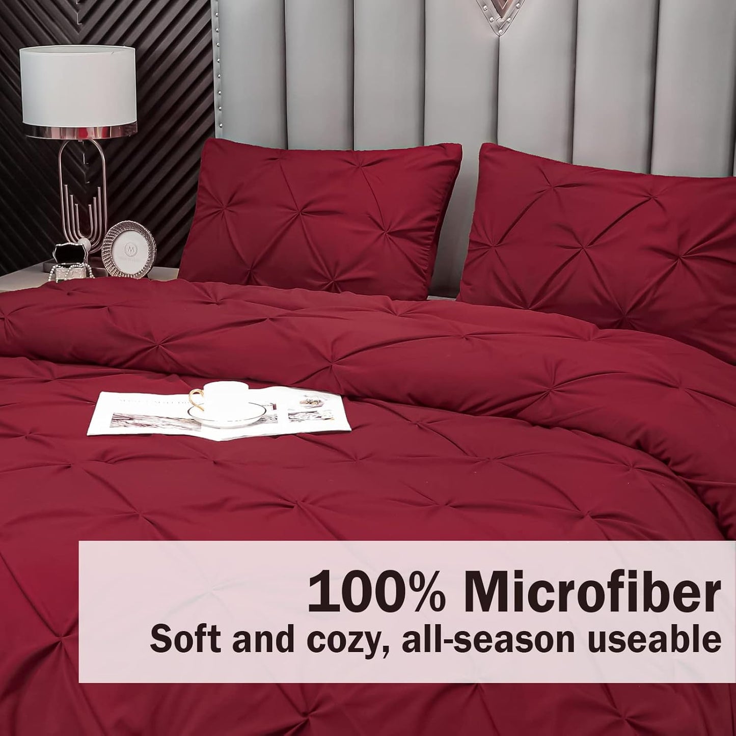 Burgundy Comforter Set King(104X90Inch), 3 Pieces, Soft Lightweight Microfiber Bedding