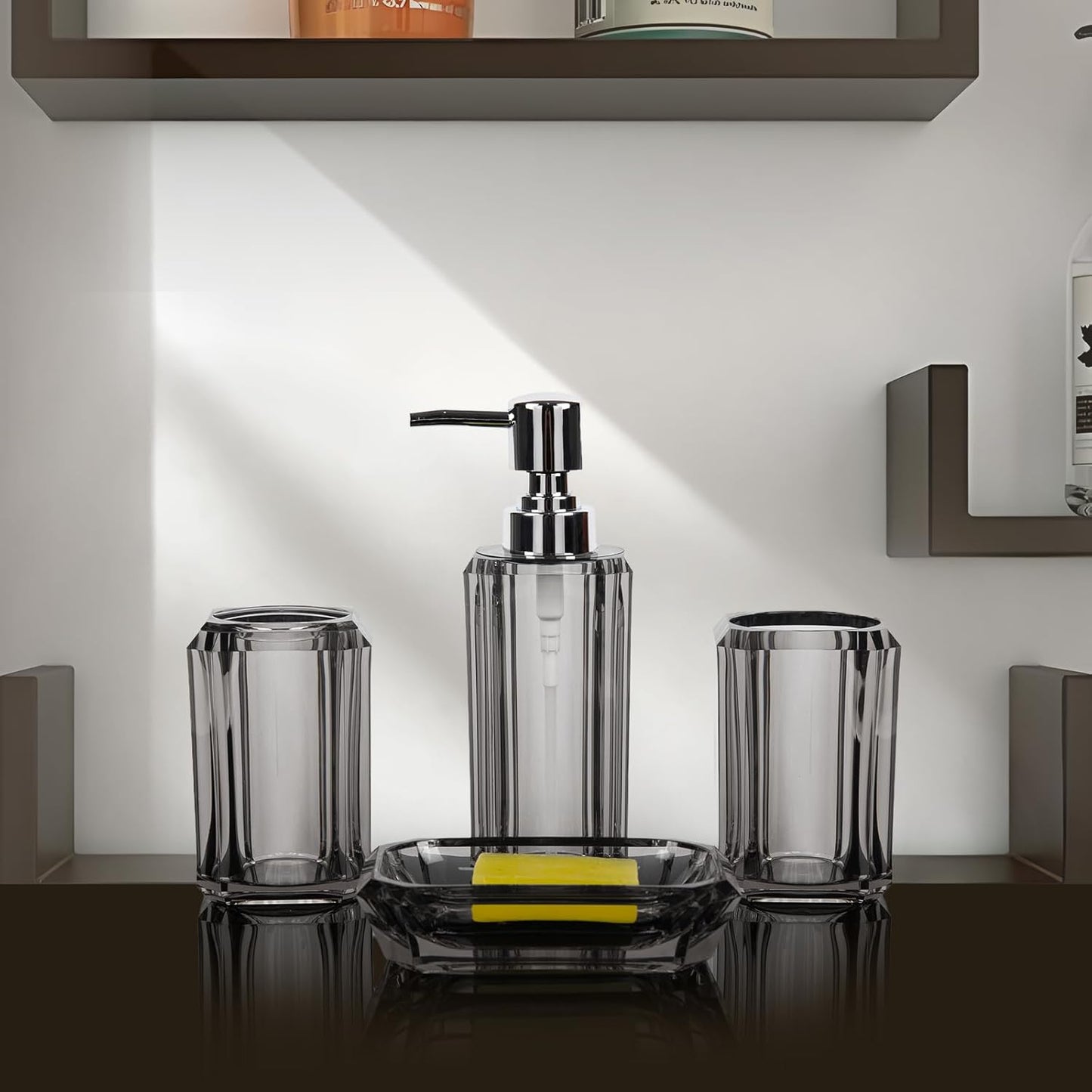 4 Piece Premium Acrylic Bathroom Accessory Set, (Brushed Gray)