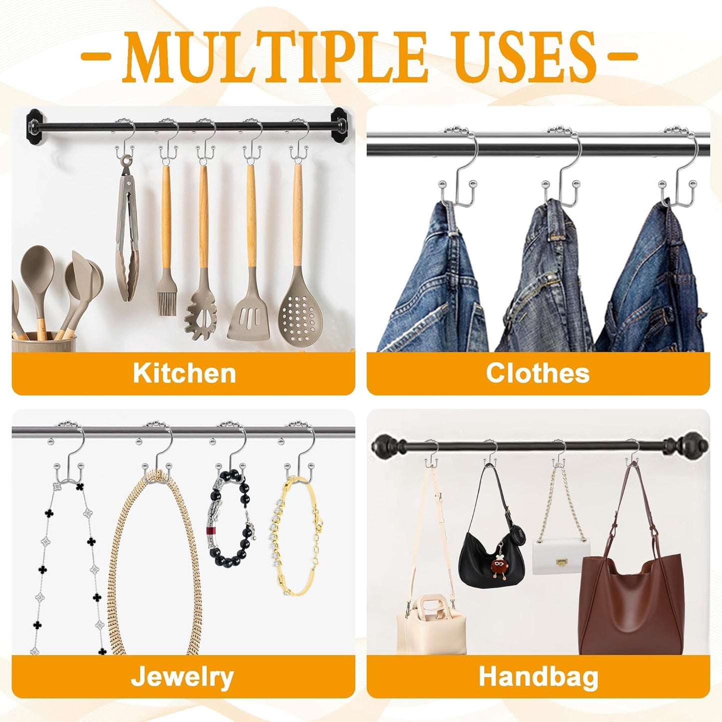 Shower Curtain Hooks,12 Pcs Rustproof Metal Shower Curtain Rings, Free Sliding Double Shower Hooks for Shower Curtain & Liners(Silver)