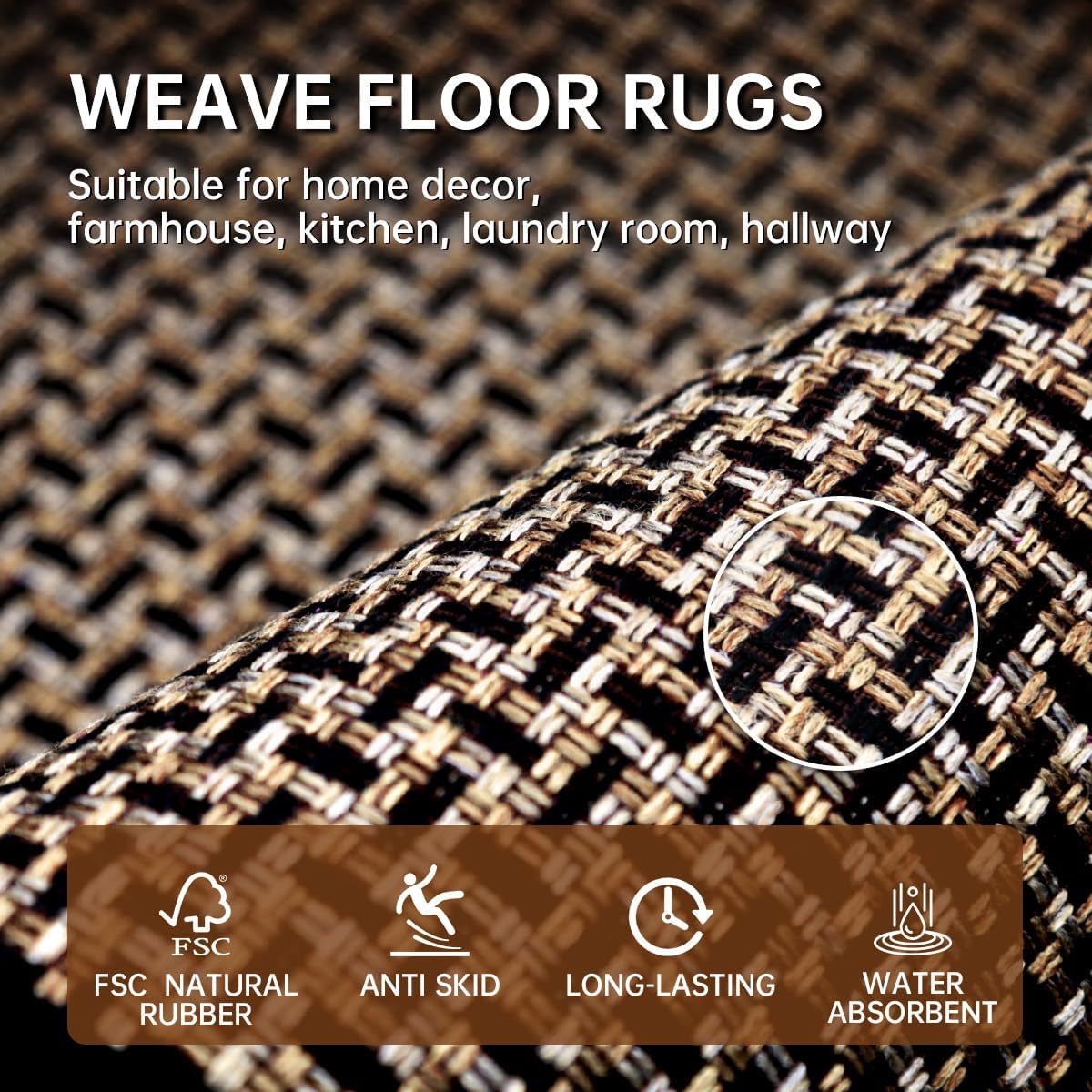 Kitchen Rugs and Mats Set of 2 PCS, Absorbent Runner Rugs for Kitchen, 17.3"X 47"+17.3"X 29" (Black)