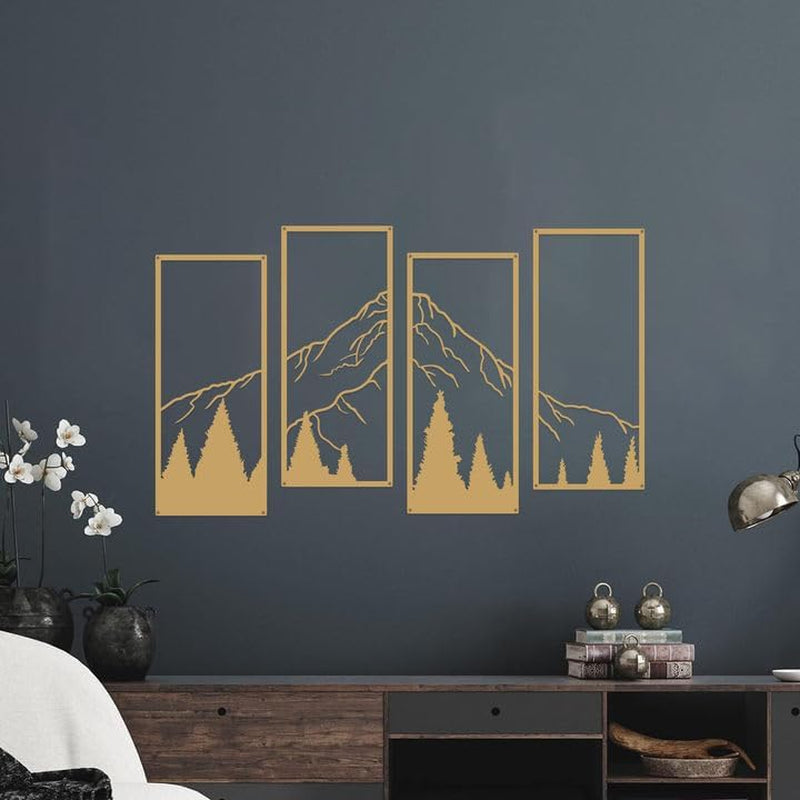 4 Pcs Metal Mountain and Forest Wall Decorations (Gold, Large)