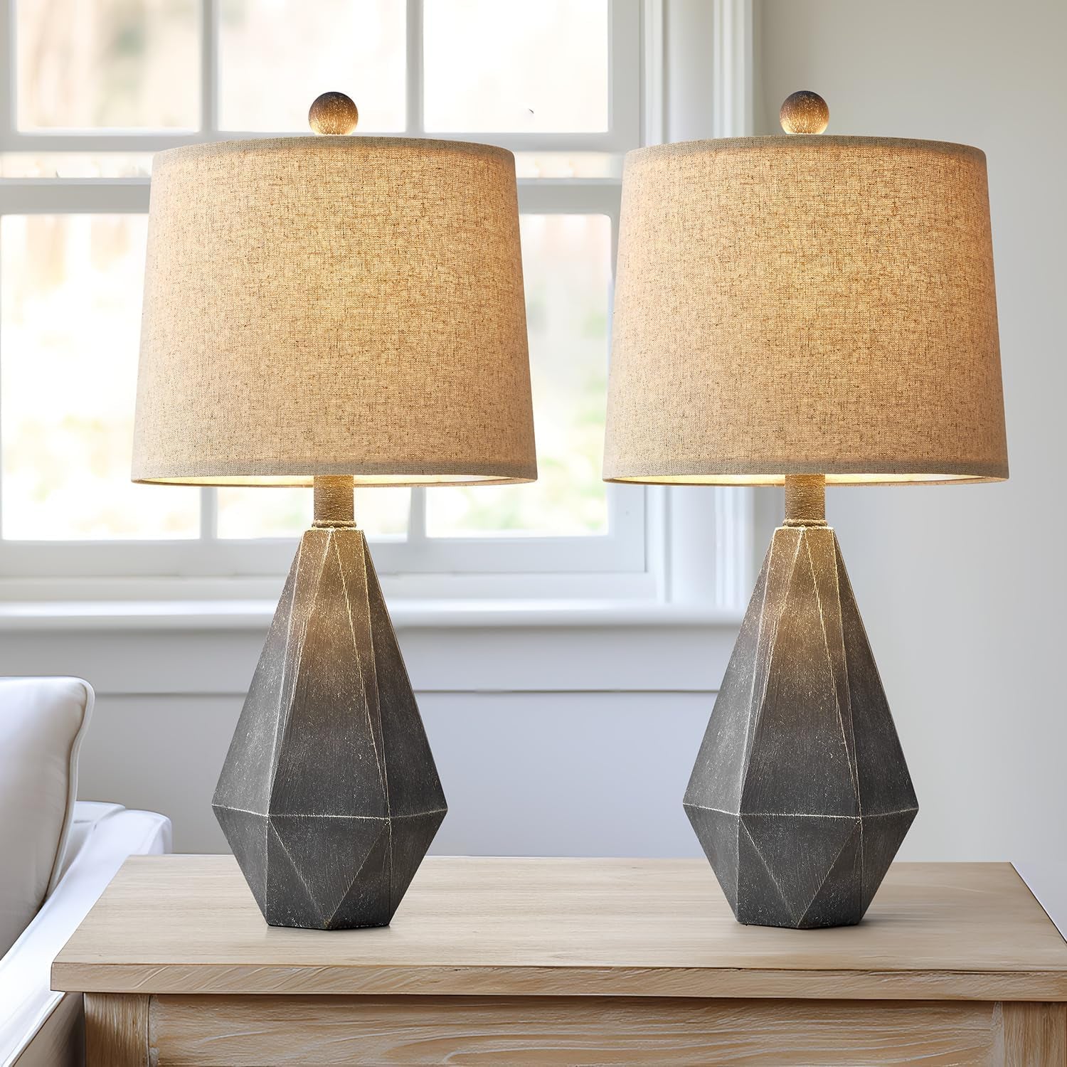 Rustic Farmhouse Side Table Lamp, Sets of 2, Deep Grey Contemporary Classic Lamp, 20.25"