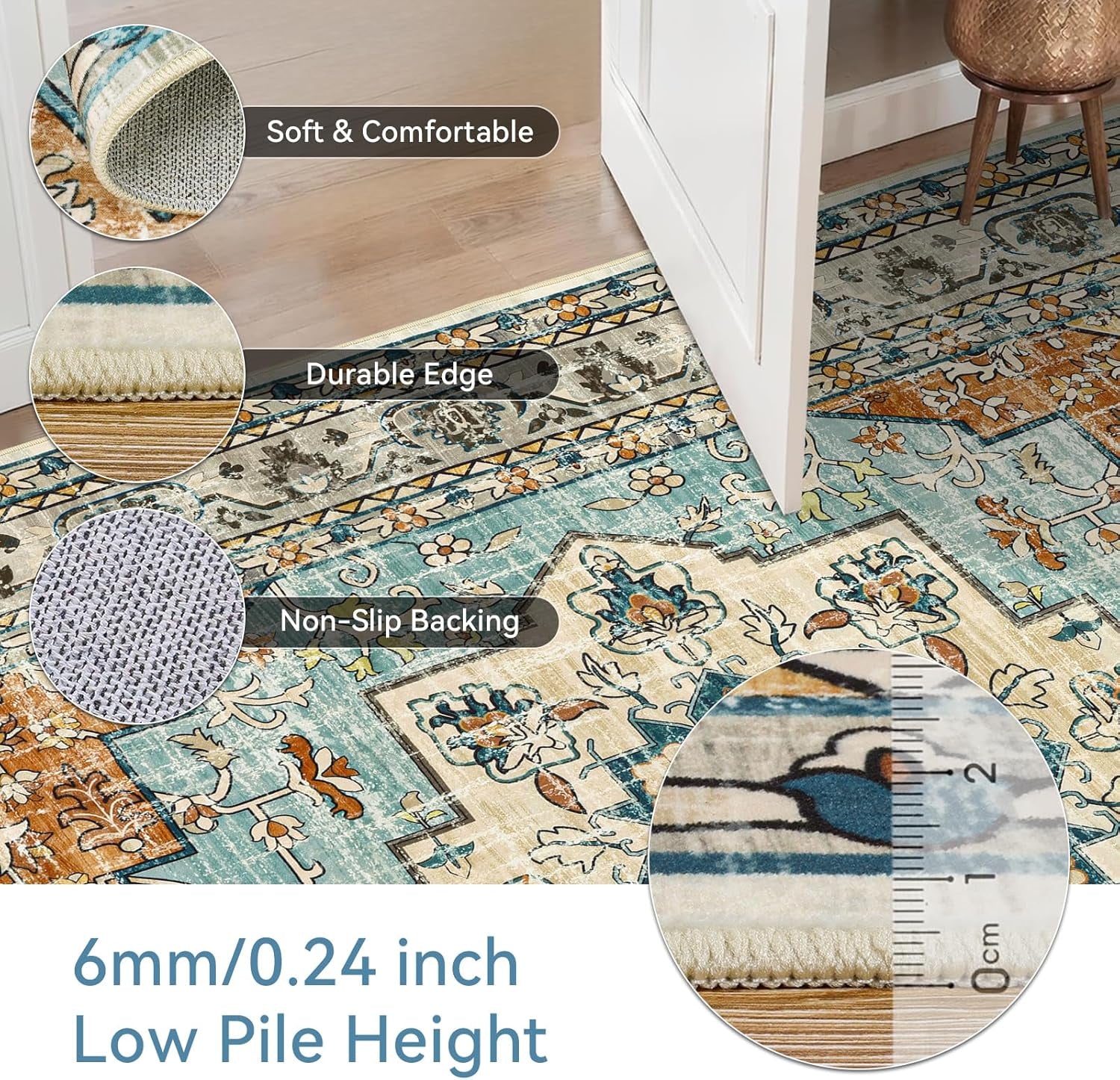 6X9 Area Rugs for Living Room,Non-Slip Soft Washable Rug with Vintage Medallion Pattern, , Orange Blue