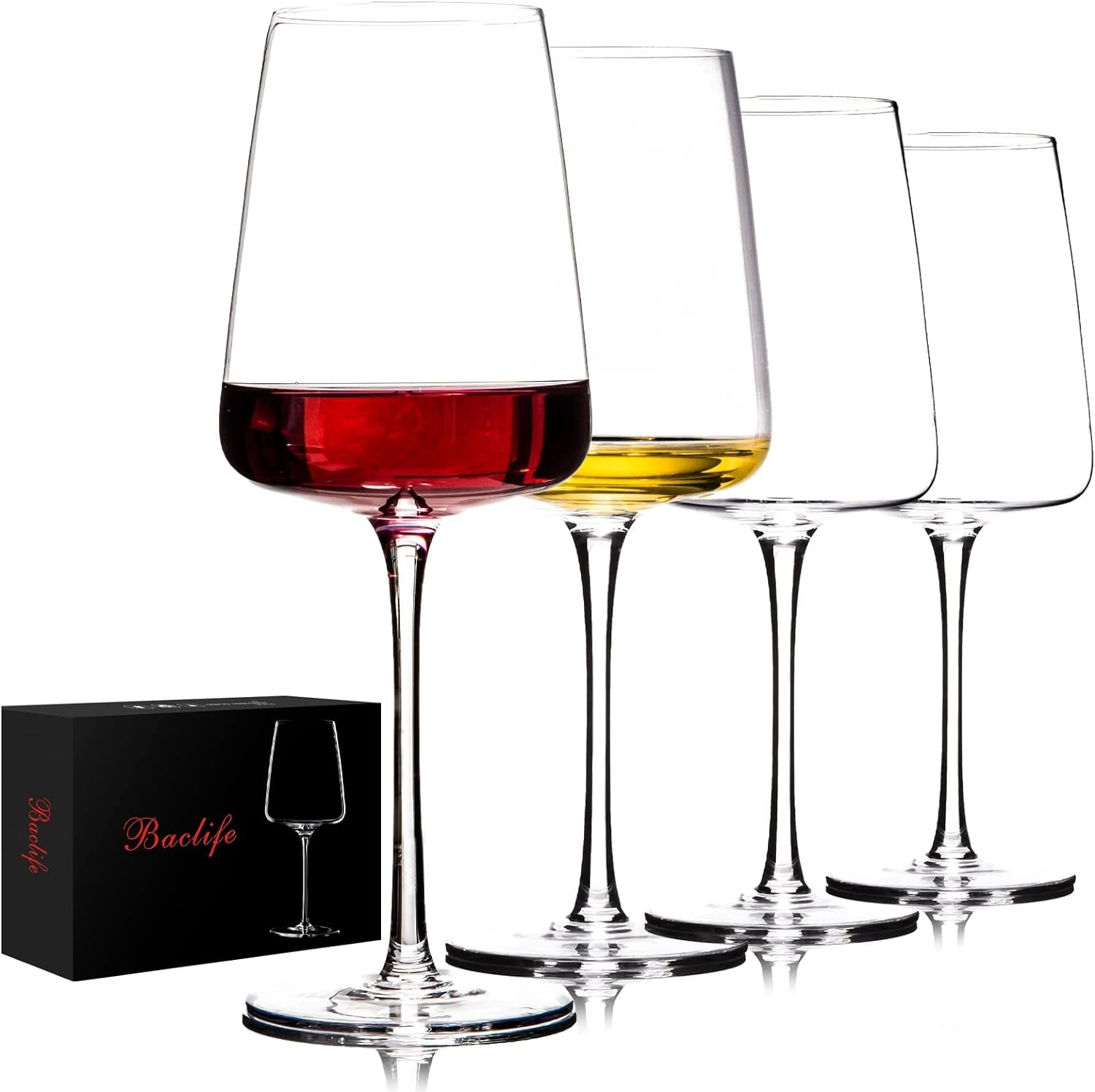 Hand Blown Red Wine Glasses Set of 4 – Premium Crystal Wine Glasses with Long Stem,19 Oz