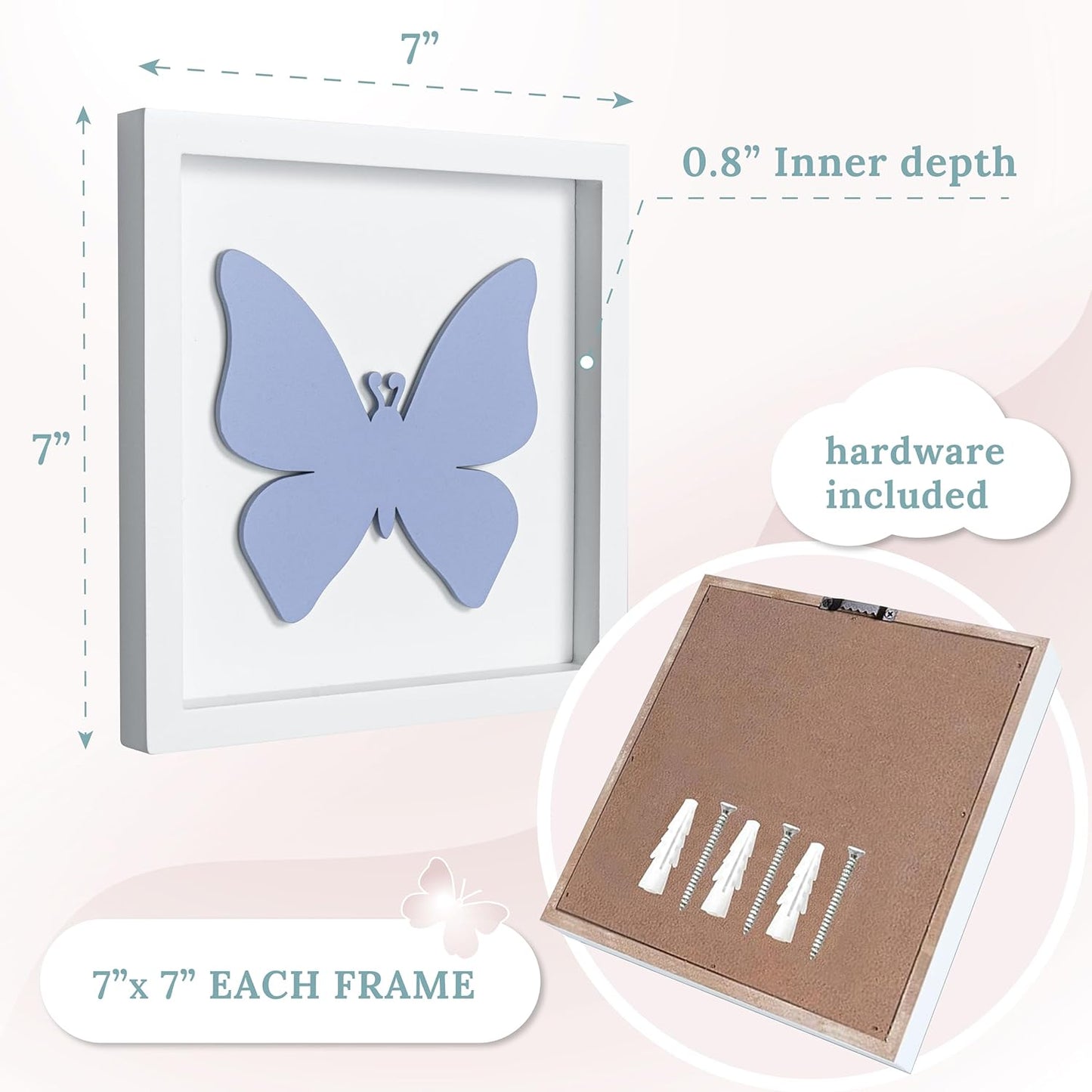 Tideandtales 3D Butterfly Room Decor for Girls, Set of 3 (7”X7”) Framed Wooden Wall Art for Nursery, Nature-Inspired Bedroom Decorations, Butterfly Decor for Baby Girl, Perfect Baby Gift