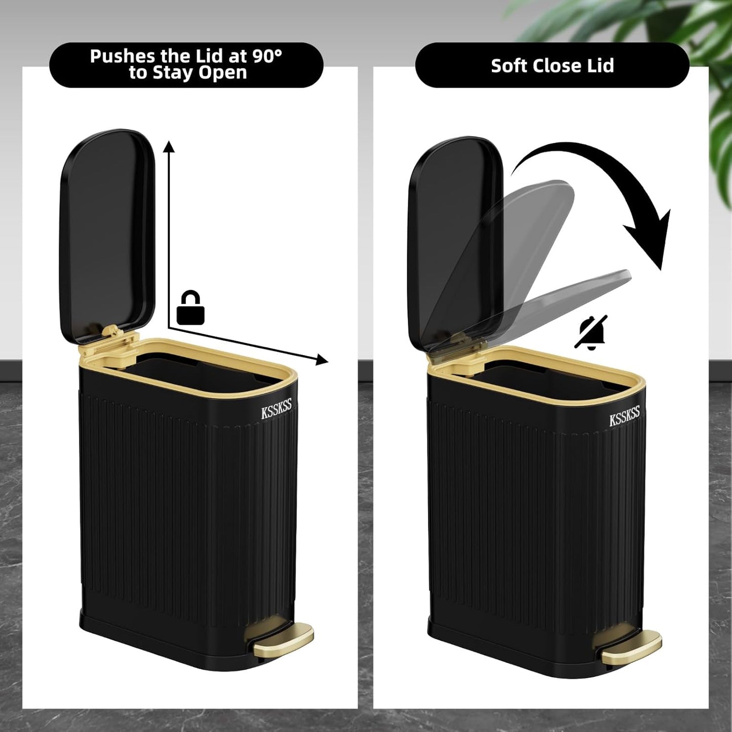 2.6 Gallon Slim Bathroom Trash Can with Soft Close Lid, 10L Stainless Steel with Removable Liner Bucket (Matt Black)