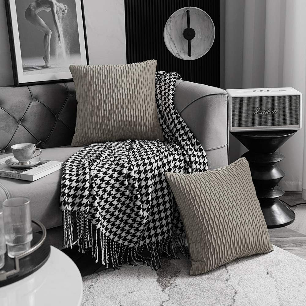 Tan Throw Pillowcases 20X20: 2 Pack Inch Original Striped Velvet Square