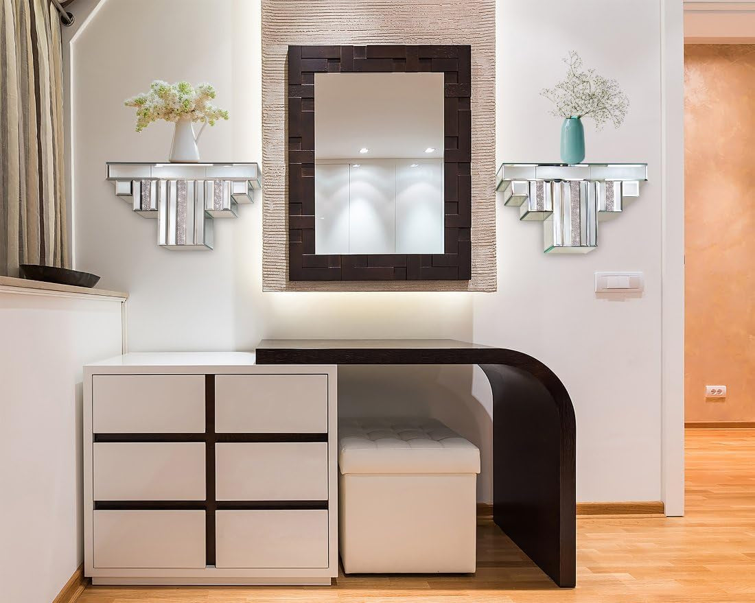 Mirrored Floating Wall Shelf, Silver Mirror Crushed Diamond Decorative Wall Shelf, 14.3" L×5.5" W×7.6" H