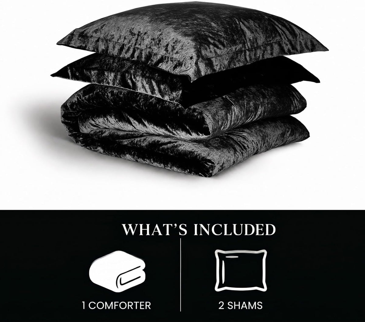 Velvet Comforter King, Luxuriously Soft King Size Comforter Set, Lightweight Bed Set for All Seasons, Oversized Comforter (108"X96") with 2 Matching Shams (20"X36"), Black
