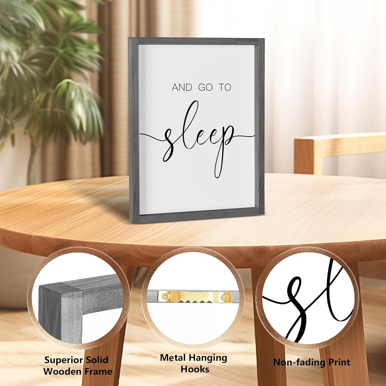 Give It to God and Go to Sleep Sign Set of 3 Wall Decor, Wood Framed (Gray, 11”X14”)