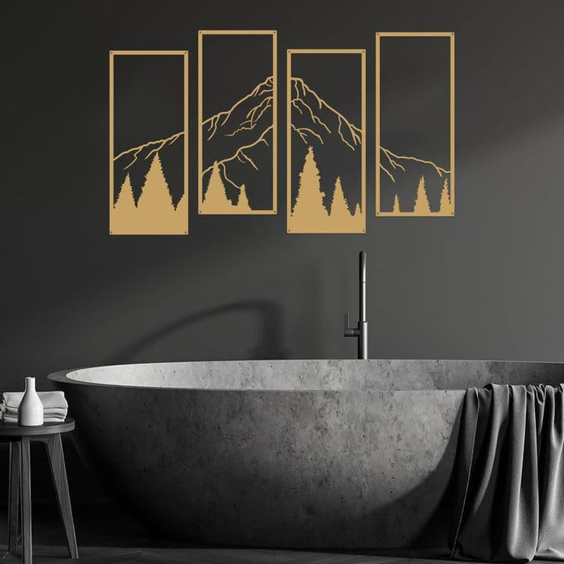 4 Pcs Metal Mountain and Forest Wall Decorations (Gold, Large)