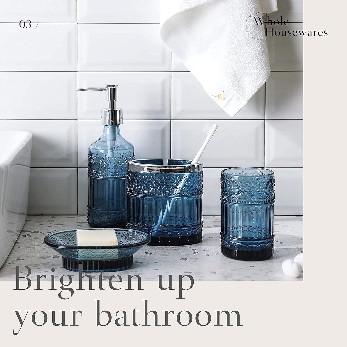 4-Piece Decorative Blue Glass Bathroom Decor Accessories Set