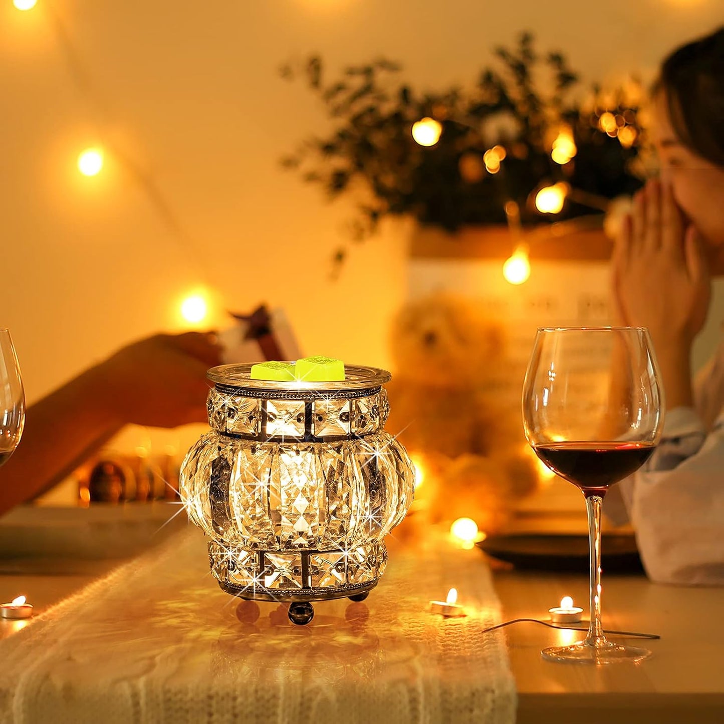 Electric Wax Melt Warmer Wrought Iron Crystal Oil Burner for Home (Silver)