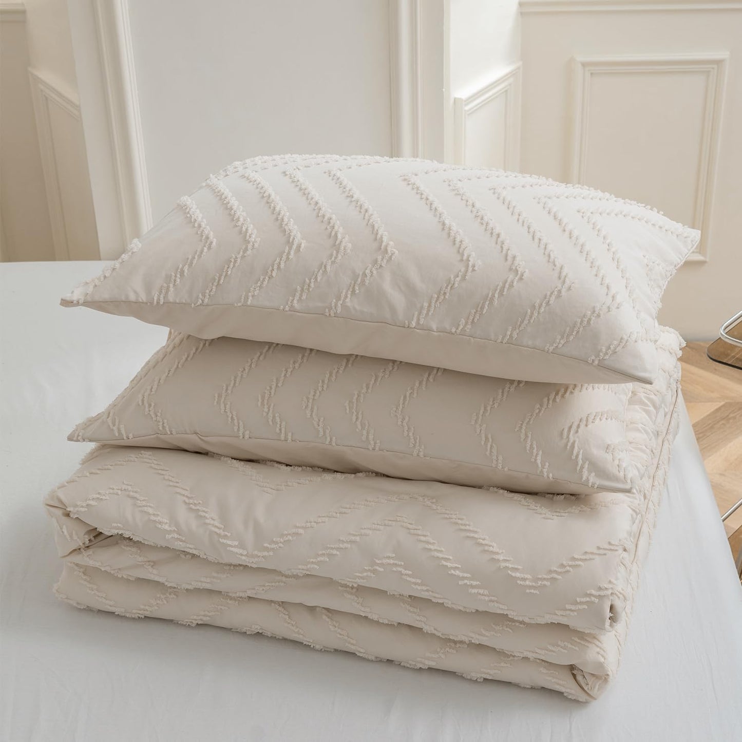 Cream Tufted Design Boho Bedding, Lightweight and Fluffy 3 Pieces, Full