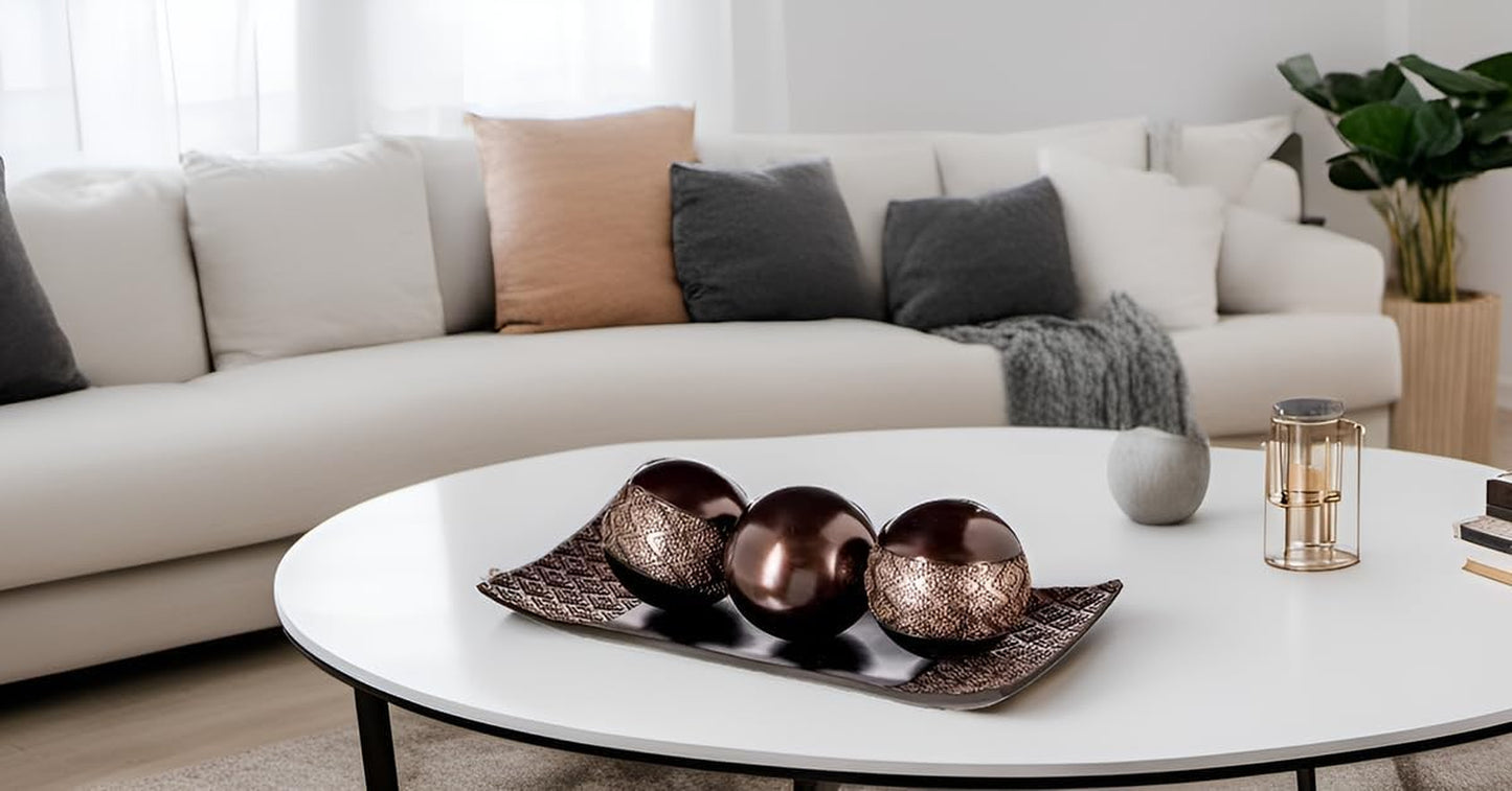 Dublin Home Decor Bowl and Orbs Set - Coffee Table Decor - Centerpiece Table Decorations for Living Room Decor - Decorative Accents Bowl with Spheres Balls for Dining Table Decor Brown
