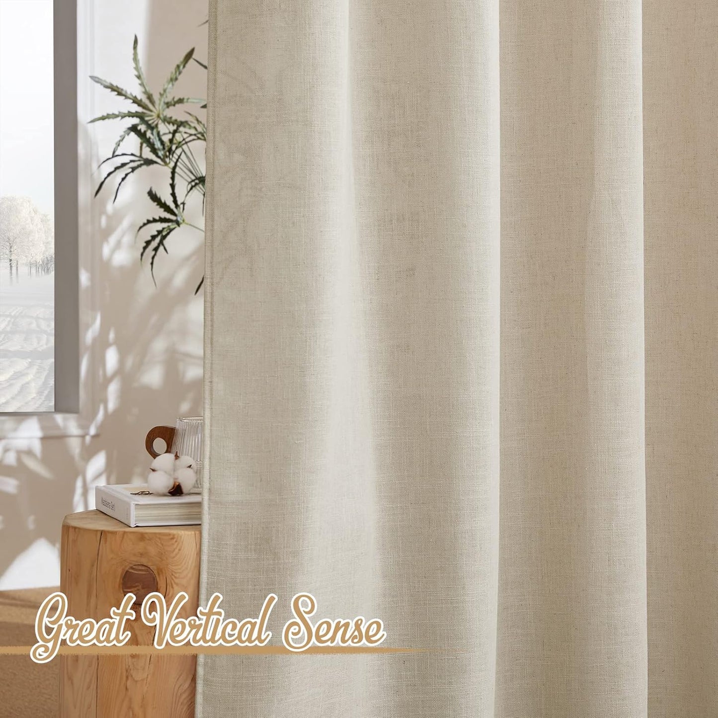 Linen Light Taupe Curtains, Rod Pocket & Back Tab Flax Linen Window Treatments Privacy Vertical Drapes with Light Filtering, W52 X L84, 2 Panels