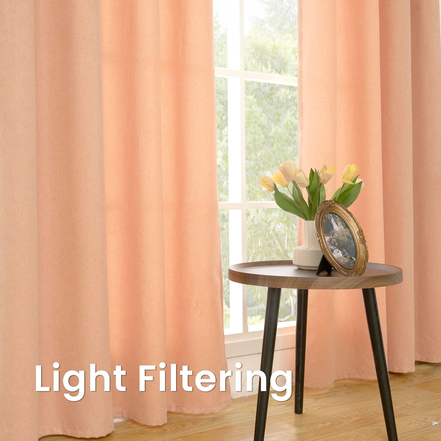 Peach Linen Curtains 84 Inch Length for Living Room Window, Farmhouse Spring Decor Thick Textured, 2 Panels, Each 52 Inch Wide