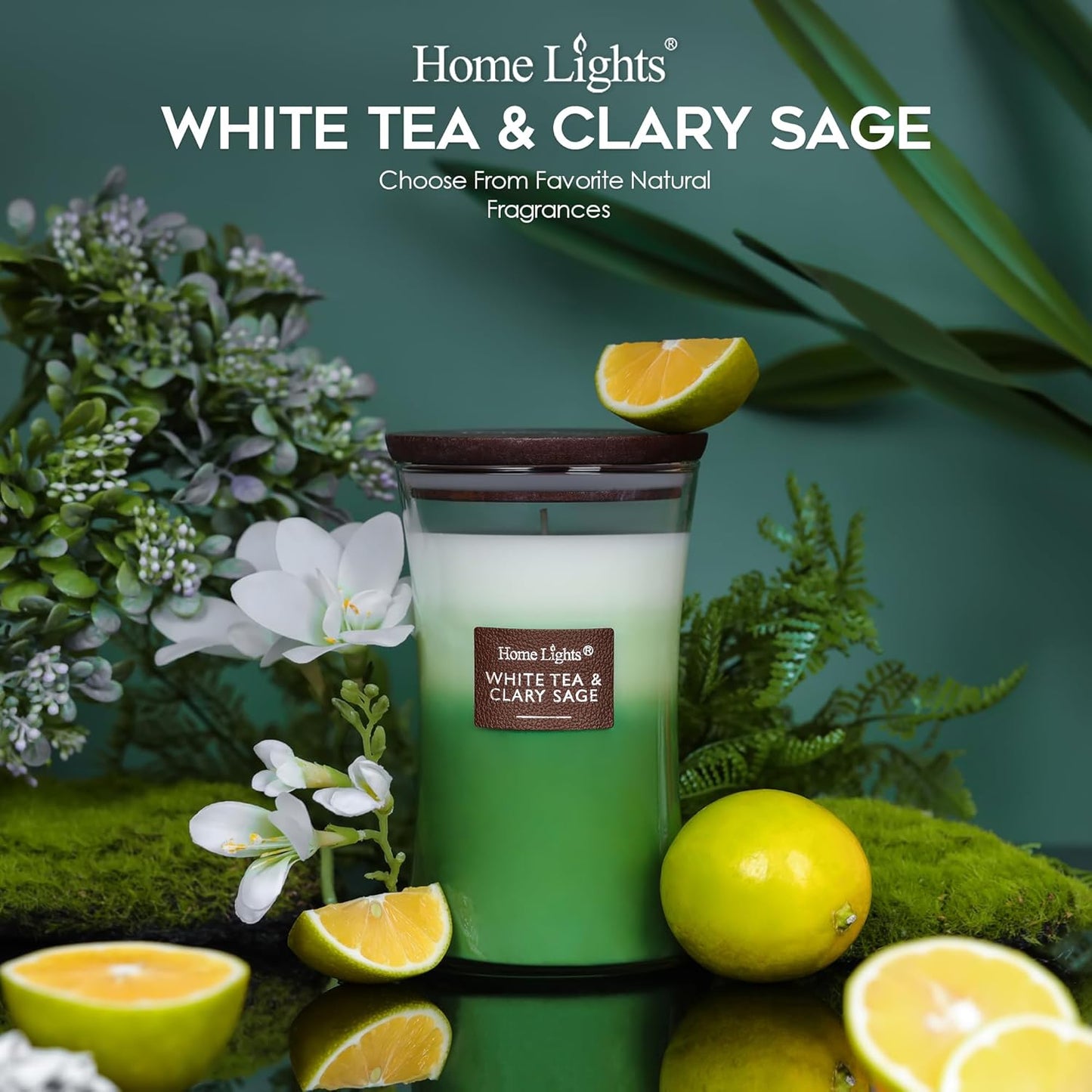 Homelights 3-Layer Candles for Home Scented, 21.52 OZ, Large Jar, White Tea & Clary Sage