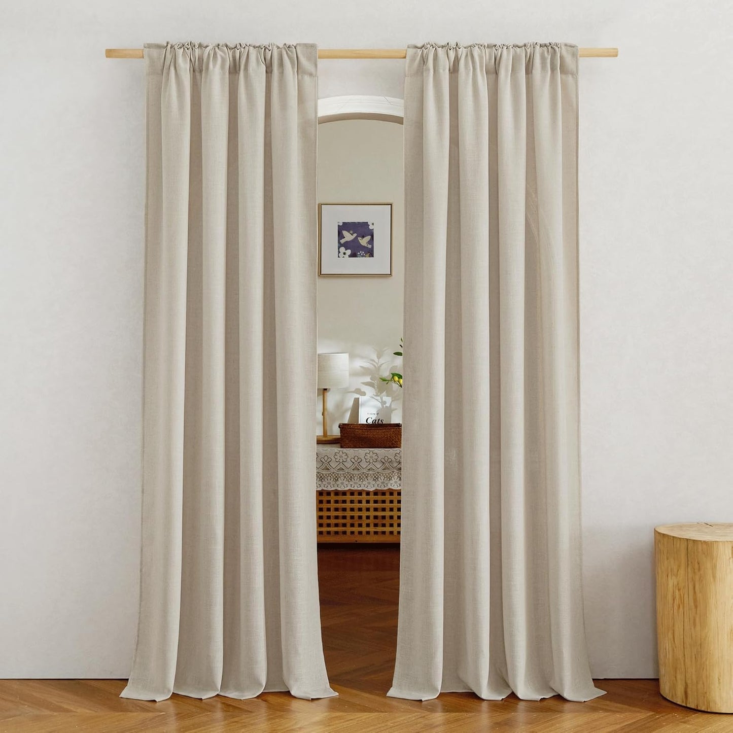 Linen Light Taupe Curtains, Rod Pocket & Back Tab Flax Linen Window Treatments Privacy Vertical Drapes with Light Filtering, W52 X L84, 2 Panels