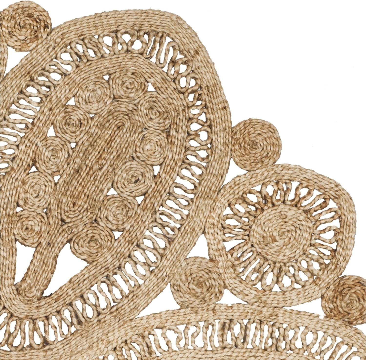 Natural Fiber Collection Area Rug - 5' Round, Natural, Handmade Boho Charm Farmhouse Jute, (NF360A)
