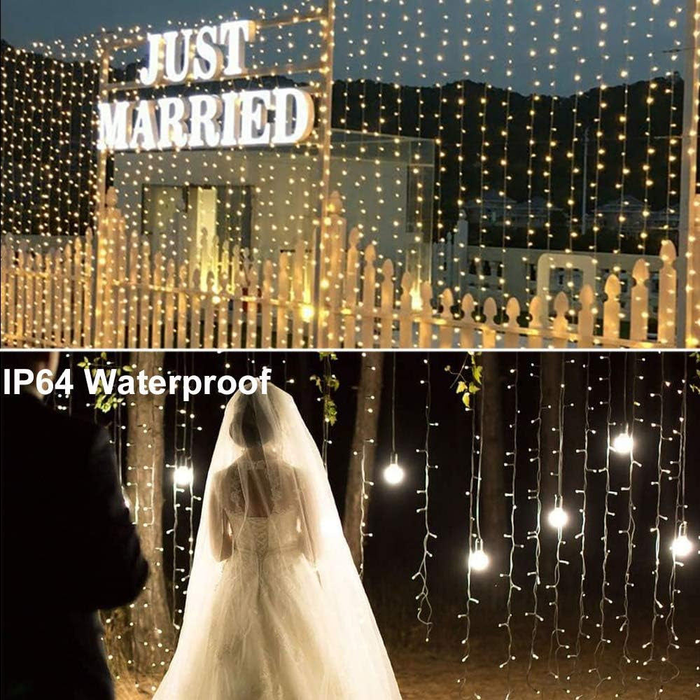 String Lights Curtains Powered Fairy Lights ,8 Lighting Modes & IP64 Waterproof (Warm White)