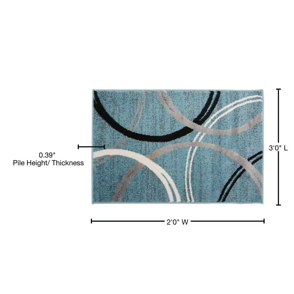 Modern Abstract Circles Blue 2 Ft. X 3 Ft. Indoor Area Rug