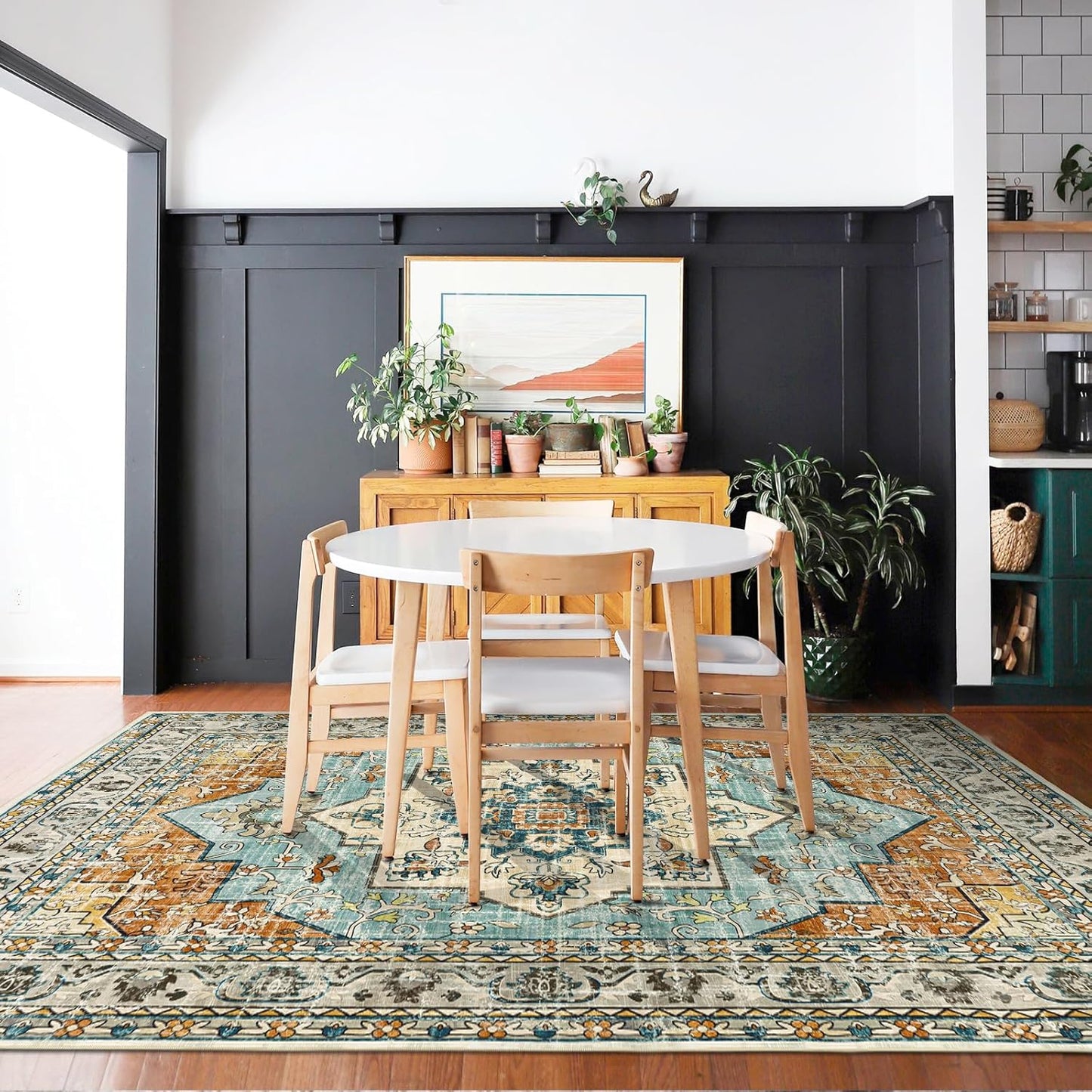 6X9 Area Rugs for Living Room,Non-Slip Soft Washable Rug with Vintage Medallion Pattern, , Orange Blue