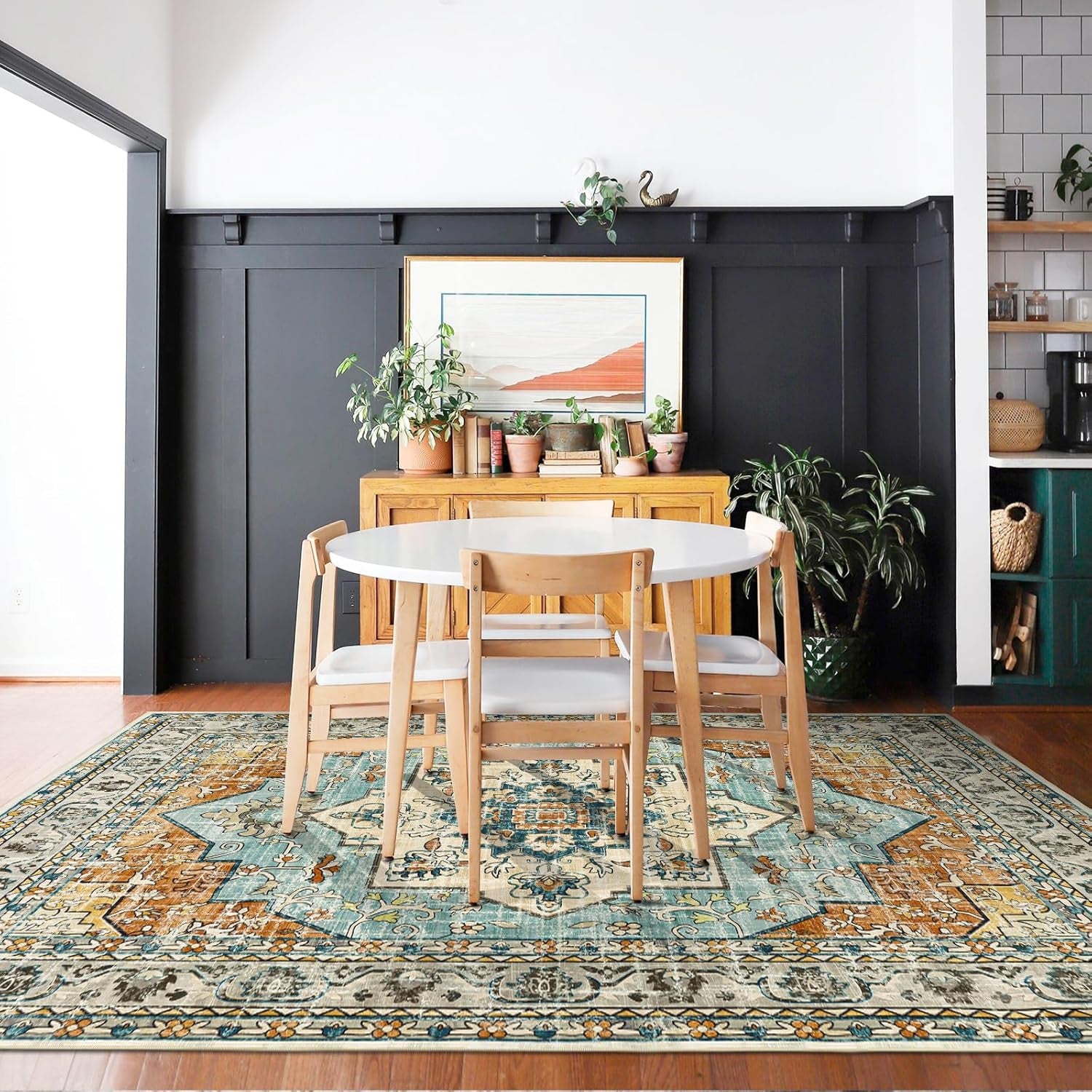 6X9 Area Rugs for Living Room,Non-Slip Soft Washable Rug with Vintage Medallion Pattern, , Orange Blue