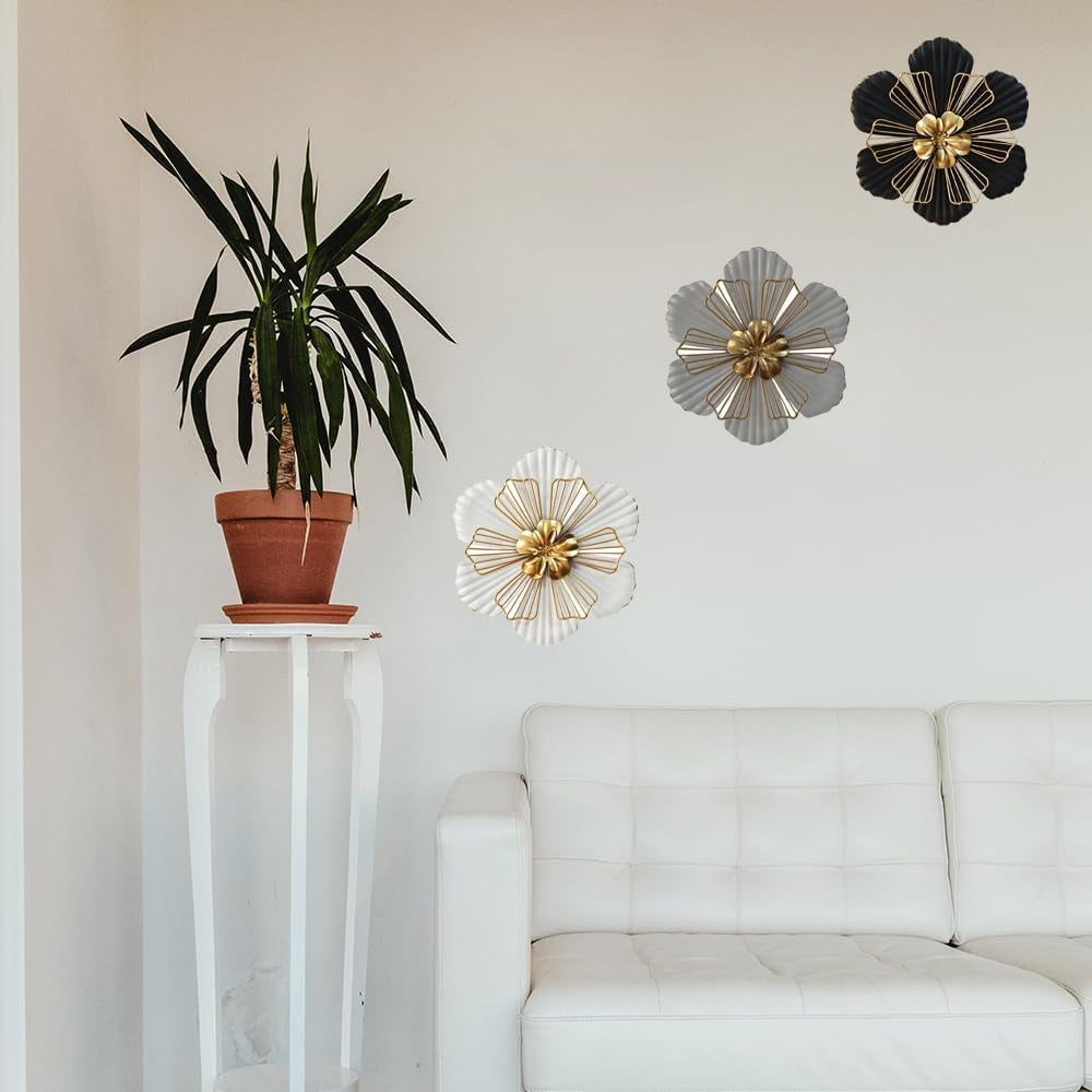 8 Inch Large Metal Flower Wall Art Multiple Layer Home Decor for Outdoor Bedroom Living Room Office Garden Set of 3