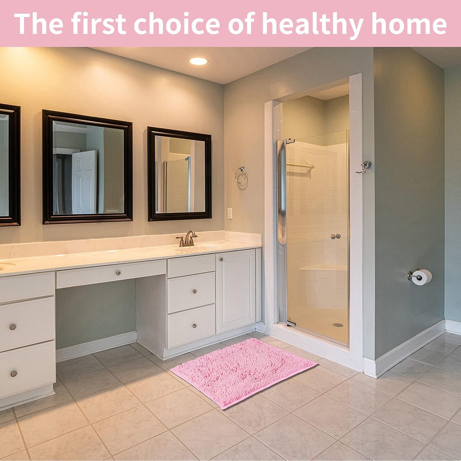 Pink 2 Pieces Bathroom Rugs, Ultra Soft Non-Slip Absorbent Bathmat Set Rugs (Pink, 20"X32"+16"X24")