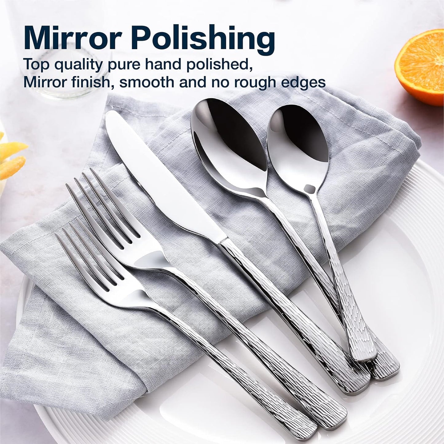 Hammered Silverware Set, 20-Piece Flatware Set for 4