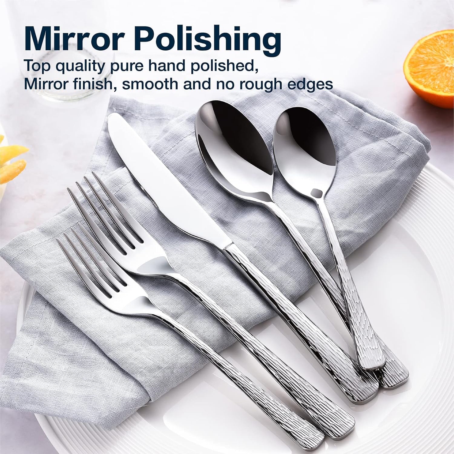 Hammered Silverware Set, 20-Piece Flatware Set for 4
