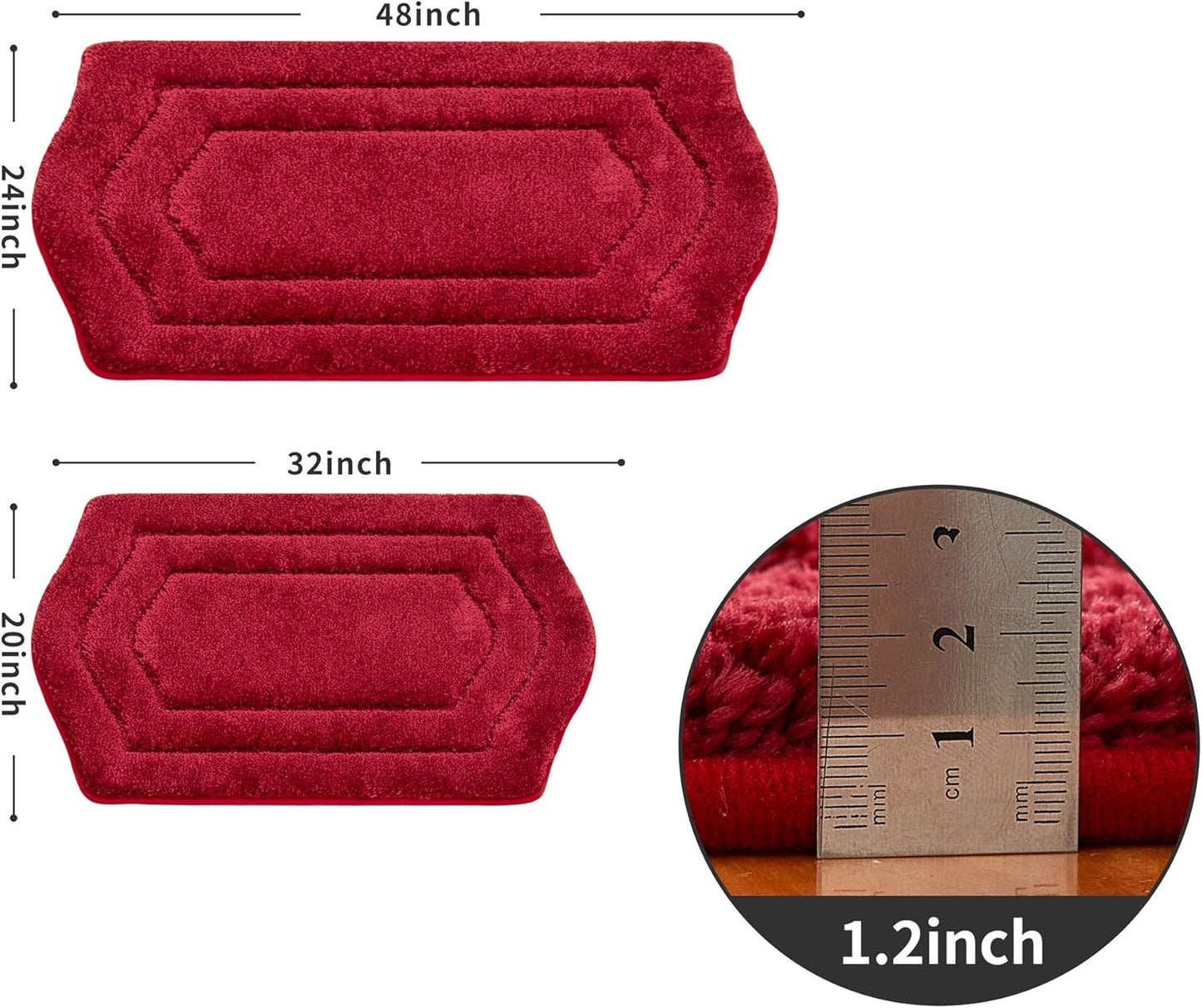 Extra Thick Bath Rugs Sets for Bathroom - Anti-Slip Bath Linen Sets Mats Soft Plush Shaggy (Red,20X32+24X48 -Inches)
