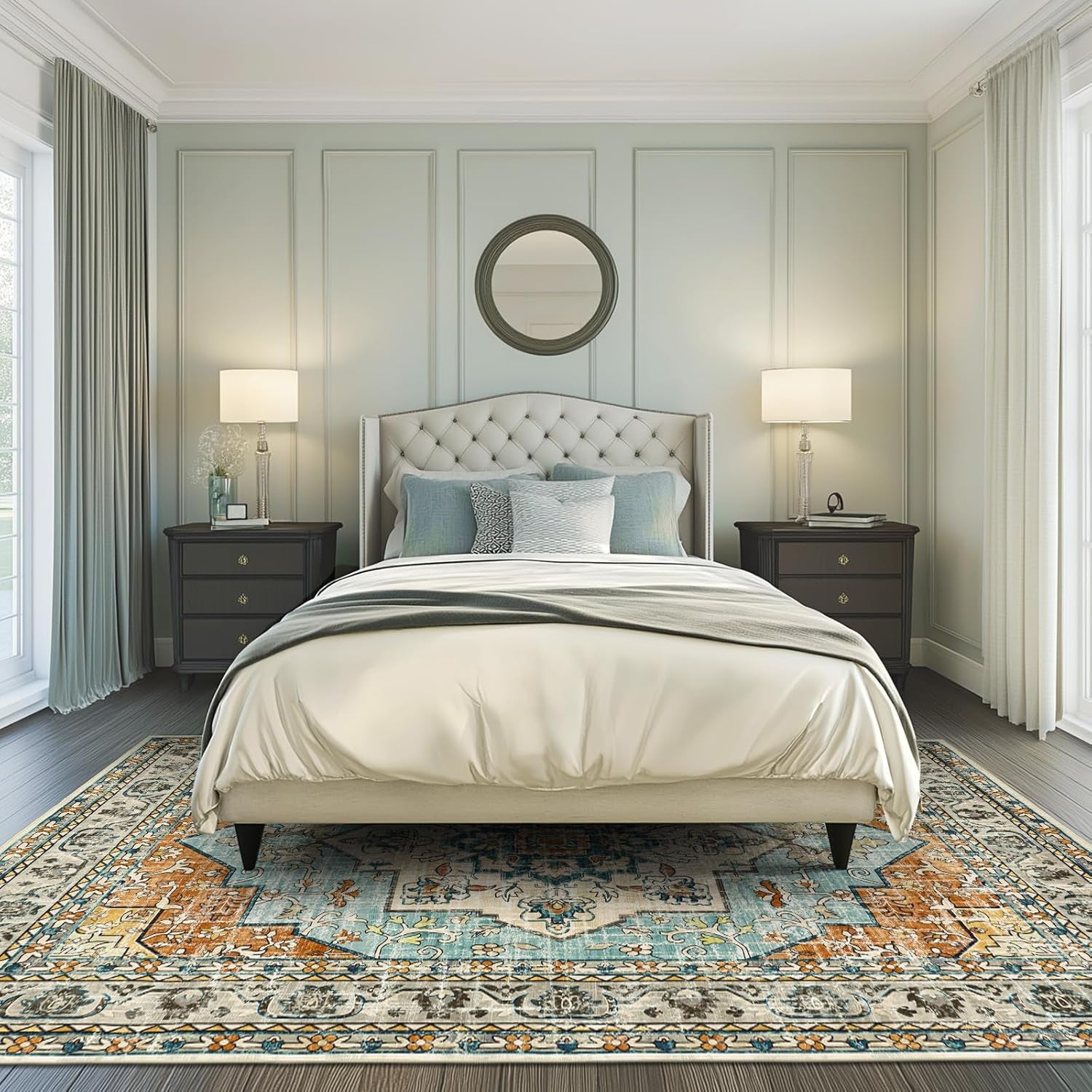 6X9 Area Rugs for Living Room,Non-Slip Soft Washable Rug with Vintage Medallion Pattern, , Orange Blue