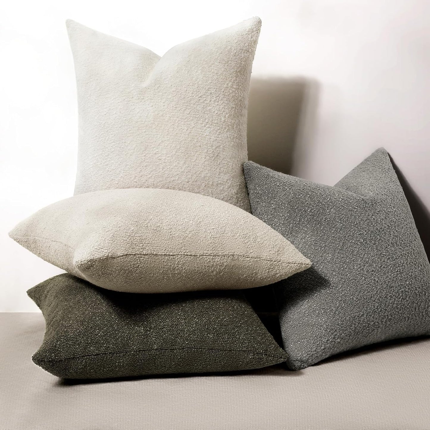 Throw Pillow Covers 20 X 20 Inch, Set of 2, Decorative Soft Solid Boucle Textured Pillow Cover, Beige