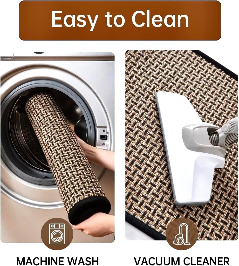 Kitchen Rugs and Mats Set of 2 PCS, Absorbent Runner Rugs for Kitchen, 17.3"X 47"+17.3"X 29" (Black)