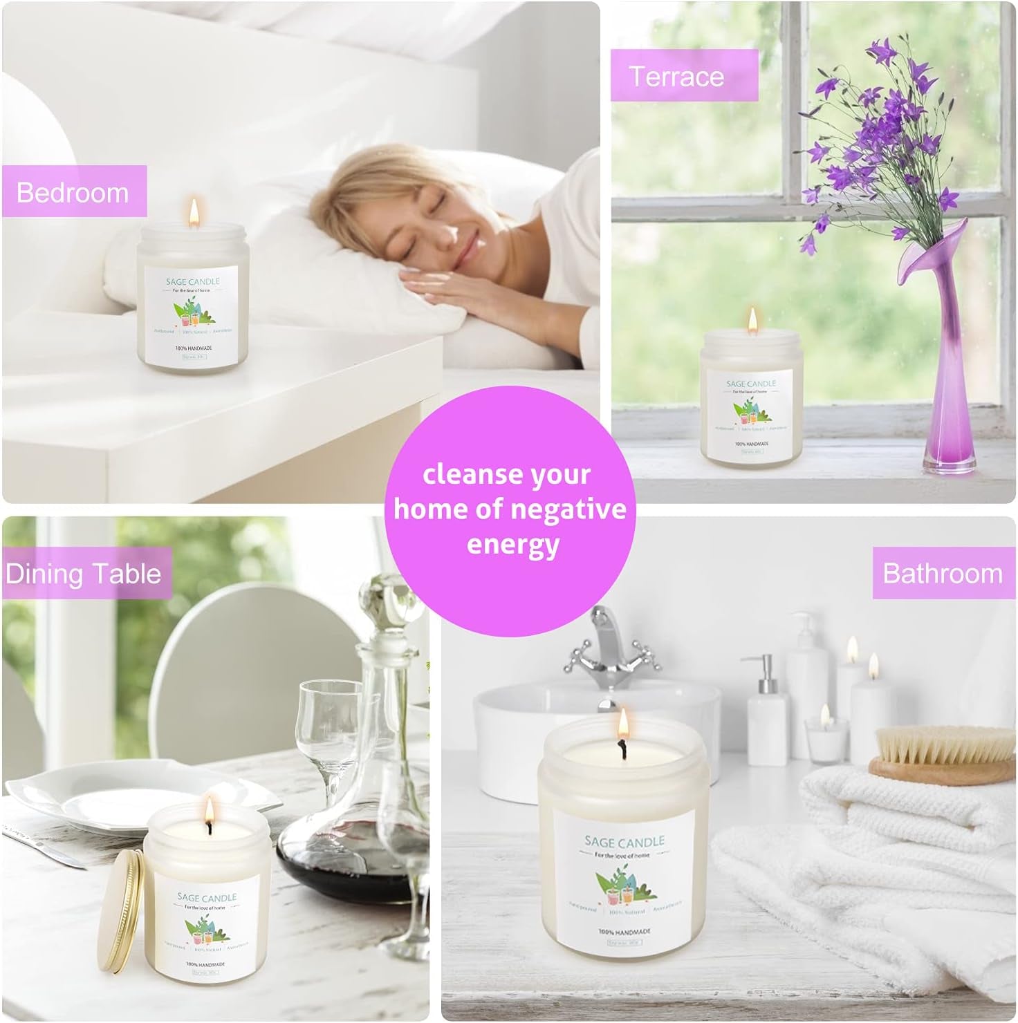 Sage Candle for Cleansing House, 8Oz 45 Hrs Soy Wax Sage Scented Candles for Home