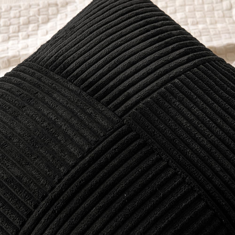 Black Corduroy Throw Pillow Covers Pack of 2 18X18 Inch