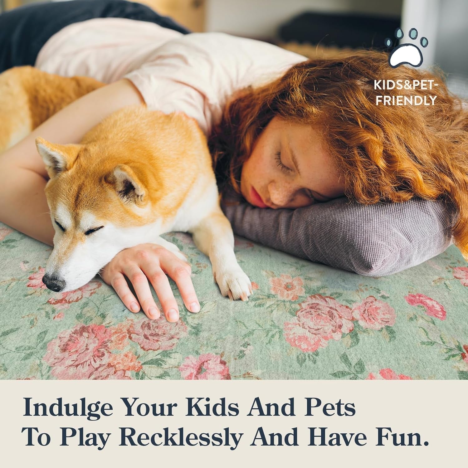 Floral Living Room Rugs 6X9 Area Rugs, Vintage Green Rugs for Bedroom (6'X9, Green)