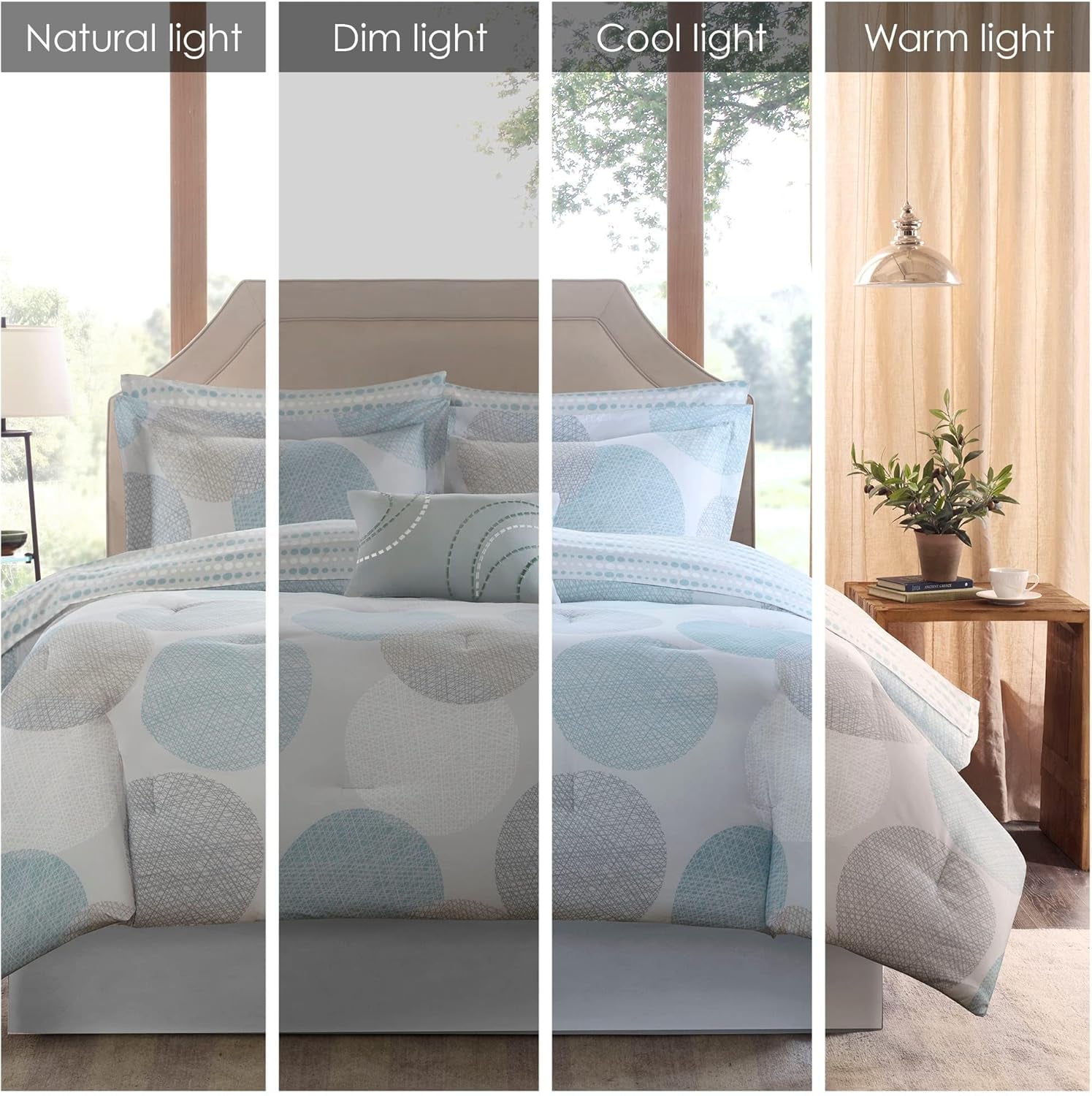 Essentials Bed in a Bag Comforter, Vibrant Color Design All Season down Alternative Cover with Complete Cotton Sheet Set, Full(78"X86"), Knowles, Circular Aqua, 9 Piece