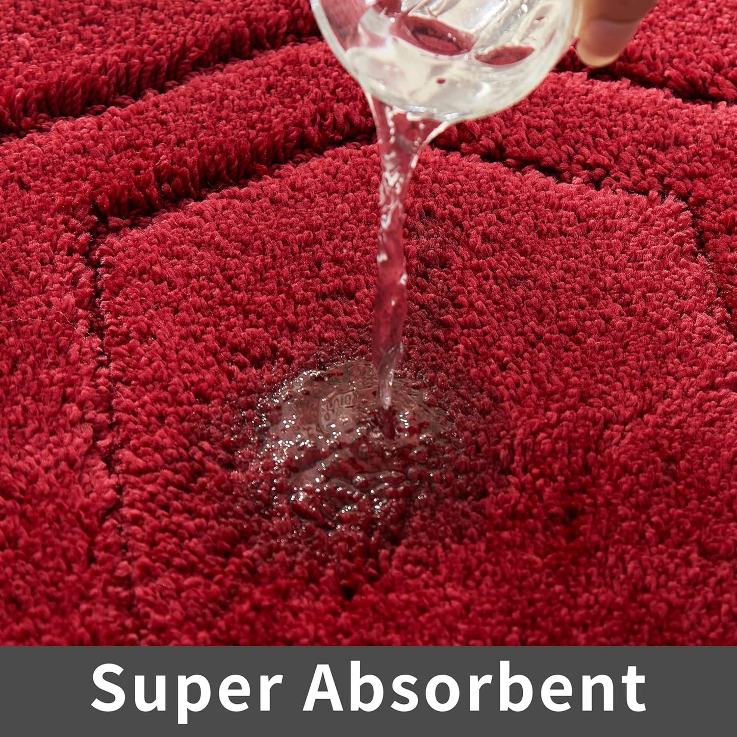 Extra Thick Bath Rugs Sets for Bathroom - Anti-Slip Bath Linen Sets Mats Soft Plush Shaggy (Red,20X32+24X48 -Inches)