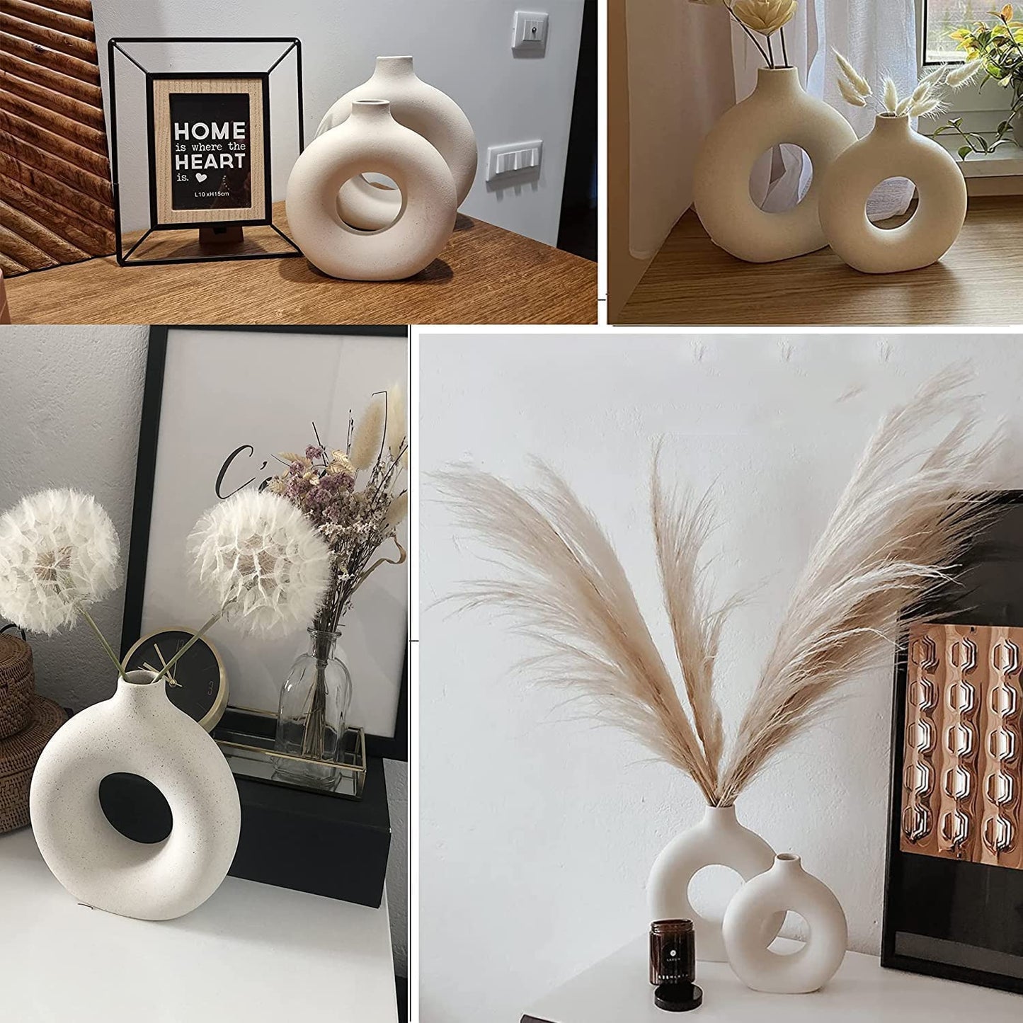White Ceramic Vases Set 2 for Modern Home Decor,Boho Vase round Matte Pampas Flower Vases Minimalist Style for Wedding Dinner Living Room Office Coffee Table Decorative Vase