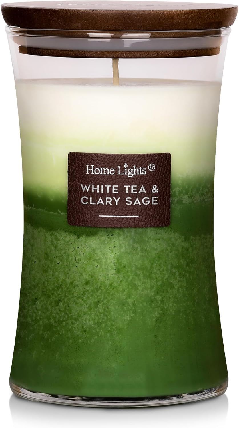 Homelights 3-Layer Candles for Home Scented, 21.52 OZ, Large Jar, White Tea & Clary Sage