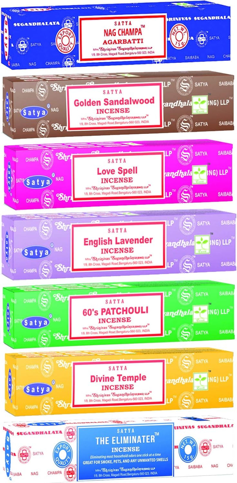 Incense Sticks Gift Set, 7 Scents, Nag Champa, Super Hit, Dragon's Blood, Sandalwood, Patchouli, Lavender, Positive Vibes, 15G Each (Oriental Mix)